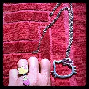 Sanrio HELLO KITTY in pink bow necklace ring set!
